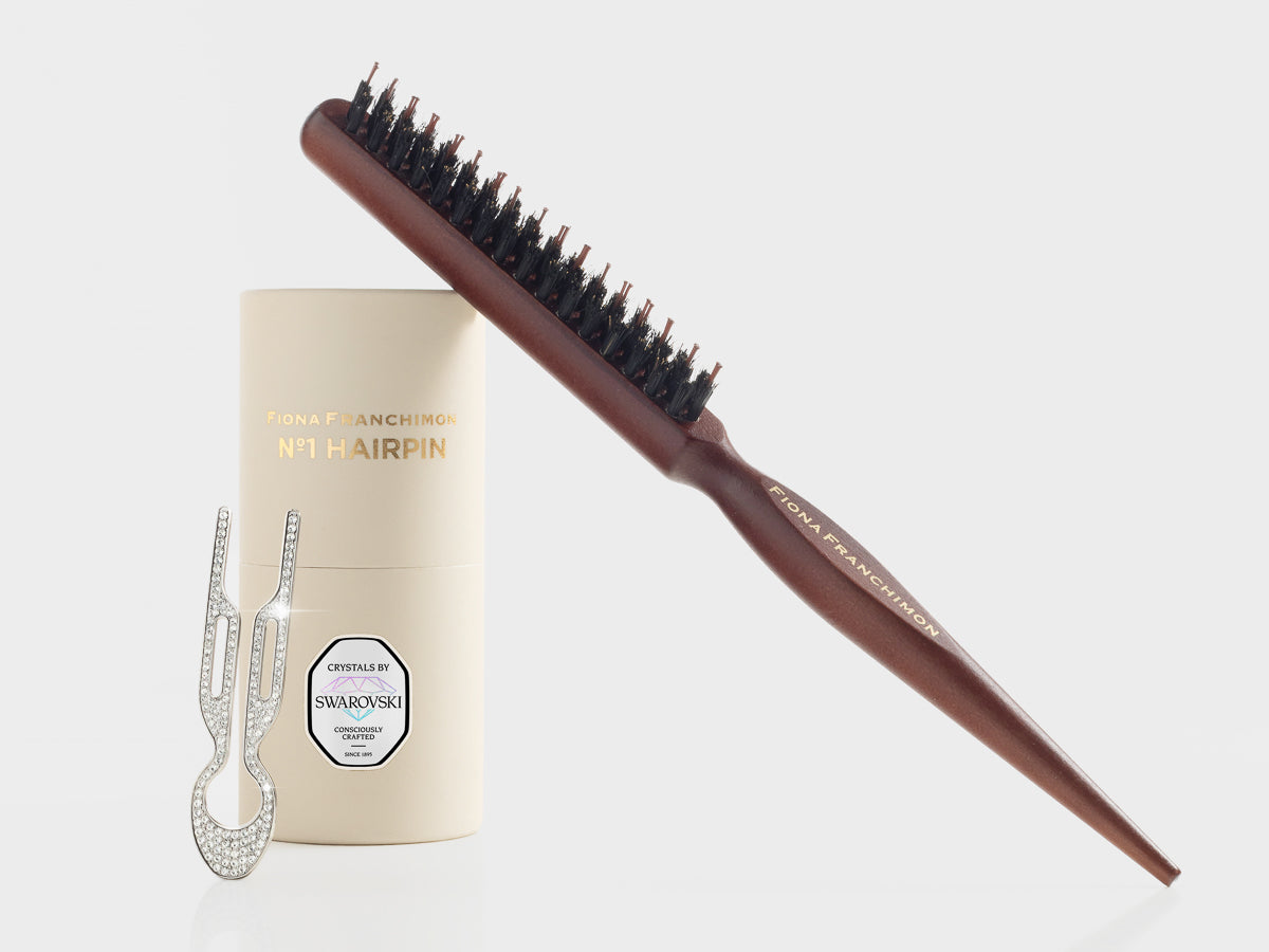 №1 Hairpin Volume Value Set | Nº1 HAIRPIN with Swarovski Crystals White gold finish & Backcomb Hair Brush