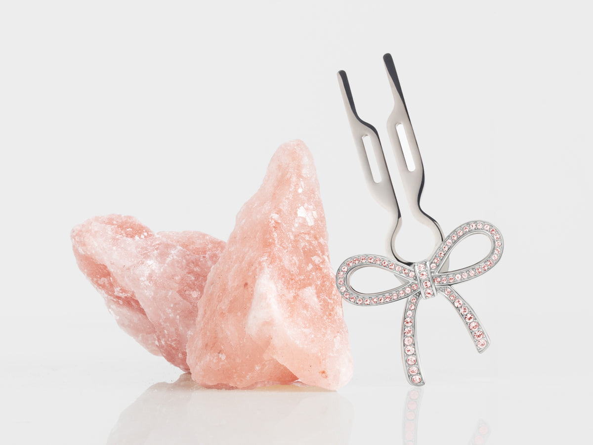 Nº1 HAIRPIN Ribbon | Light Rose Swarovski® Crystals | White Gold Finish