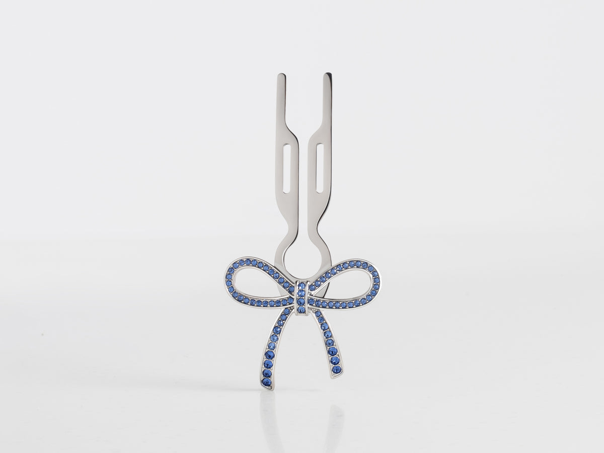 Nº1 HAIRPIN Ribbon | Sapphire Blue Swarovski® Crystals | White Gold Finish