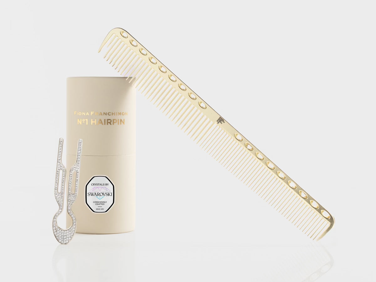 Nº1 HAIRPIN Golden Set | Nº1 HAIRPIN with Swarovski Crystals White gold finish & Golden Nº1 Hair Comb