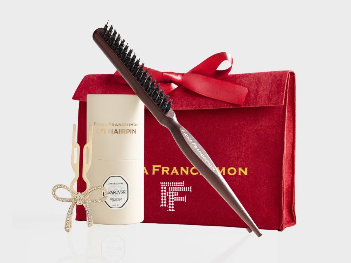 NºHairpin Volume Value Set | NºHAIRPIN Ribbon with Swarovski Crystals Yellow gold finish & Backcomb Hair Brush