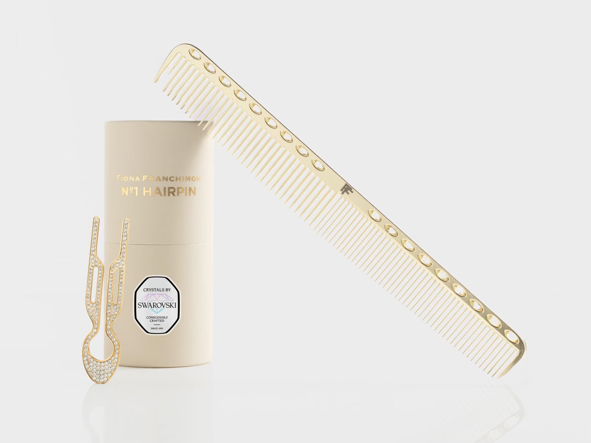 Nº1 HAIRPIN Golden Set | Nº1 HAIRPIN with Swarovski Crystals Yellow gold finish & Golden Nº1 Hair Comb