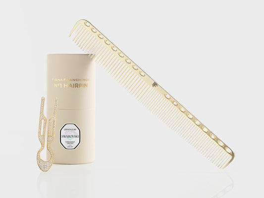 Nº1 HAIRPIN Golden Set | Nº1 HAIRPIN with Swarovski Crystals Yellow gold finish & Golden Nº1 Hair Comb