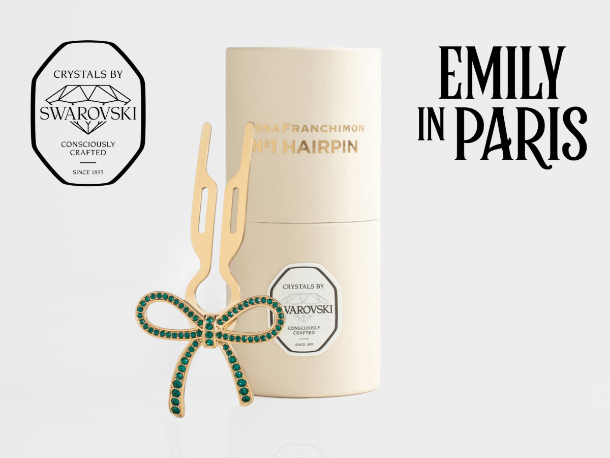 Nº1 HAIRPIN Ribbon | Emerald Green Swarovski® Crystals | Yellow Gold Finish