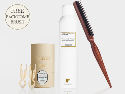 Value set- Volume and Finish Creation Hairspray & Nº1 HAIRPIN Petite with Swarovski Yellow Gold, Free Backcomb brush