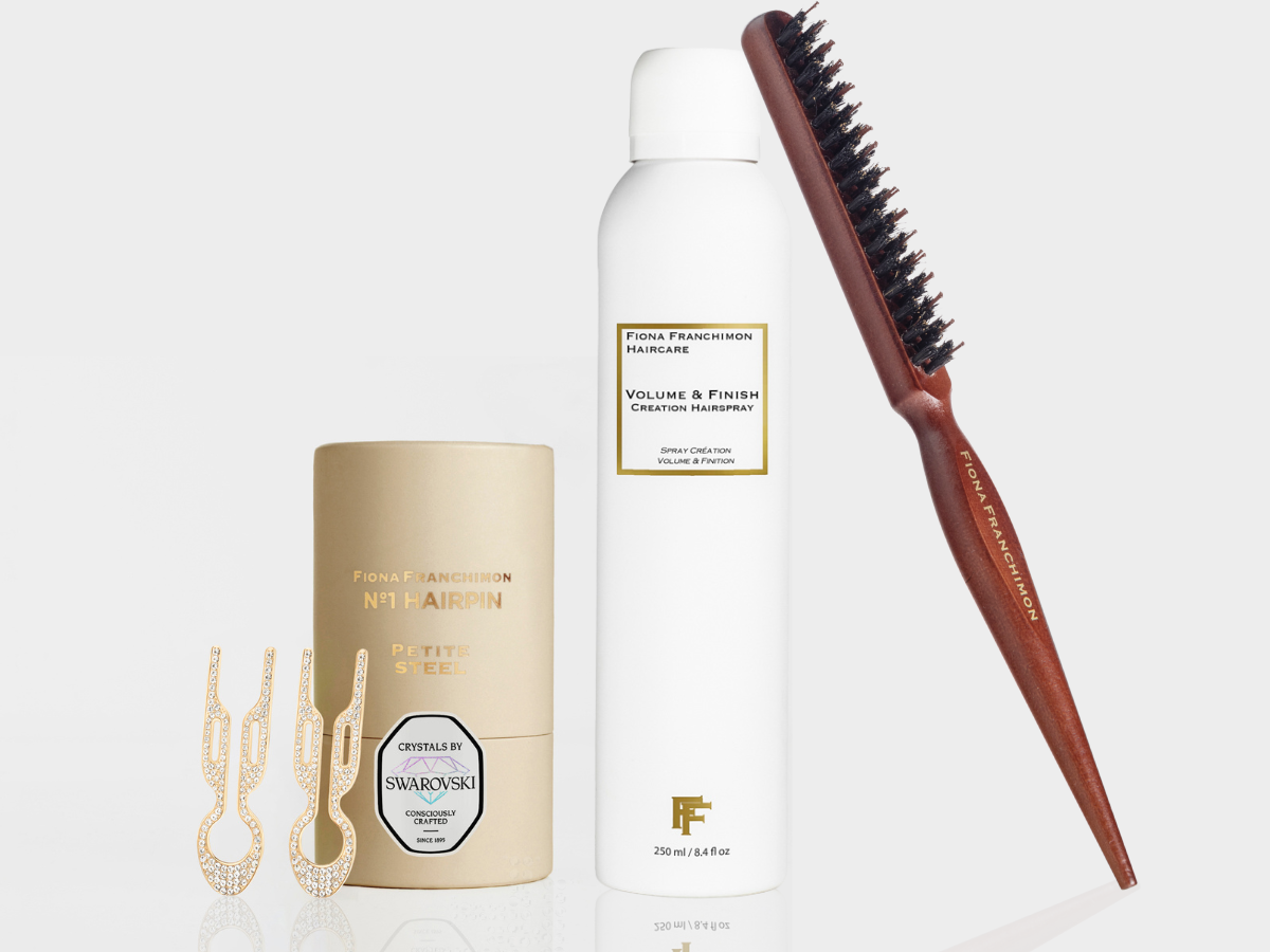 Value set- Volume and Finish Creation Hairspray & Nº1 HAIRPIN Petite with Swarovski Yellow Gold, Free Backcomb brush