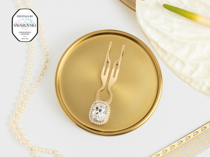 Nº1 Hairpin Pendant | with Swarovski® 10 Carat Crystal Halo Cut | Yellow Gold Finish