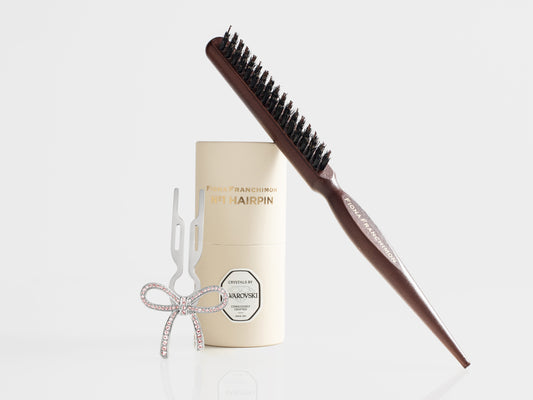 NºHairpin Volume Value Set | NºHAIRPIN Ribbon with Light Rose Swarovski Crystals White gold finish & Backcomb Hair Brush