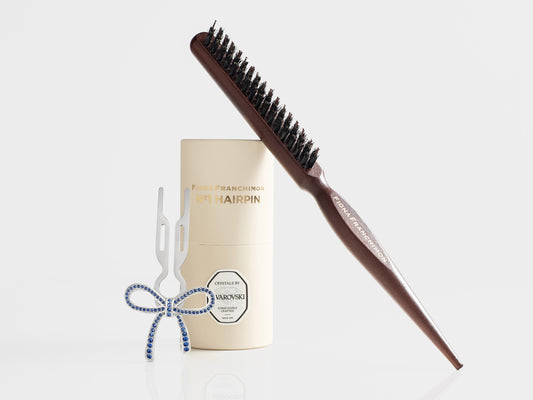 NºHairpin Volume Value Set | NºHAIRPIN Ribbon with Sapphire Blue Swarovski Crystals White gold finish & Backcomb Hair Brush