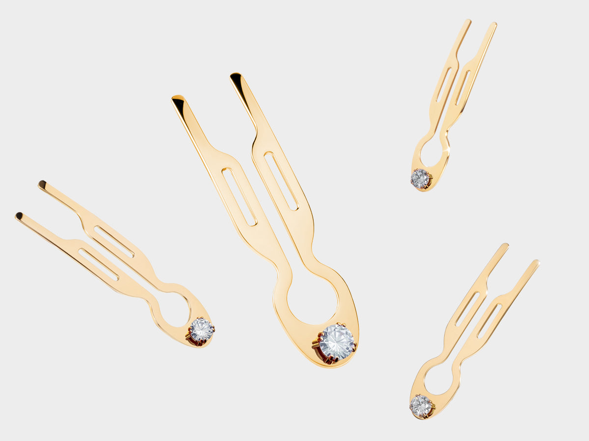 Nº1 HAIRPIN Steel Clear Crystal solitaire | Yellow Gold finish