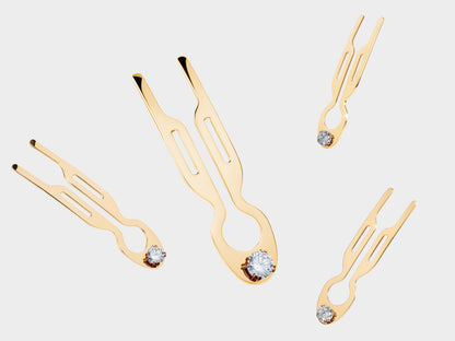 Nº1 HAIRPIN Steel Clear Crystal solitaire | Yellow Gold finish