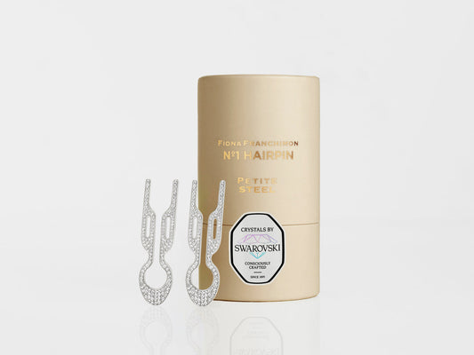 Nº1 HAIRPIN PETITE Steel with Swarovski® Crystals | White Gold Finish (2 per box)