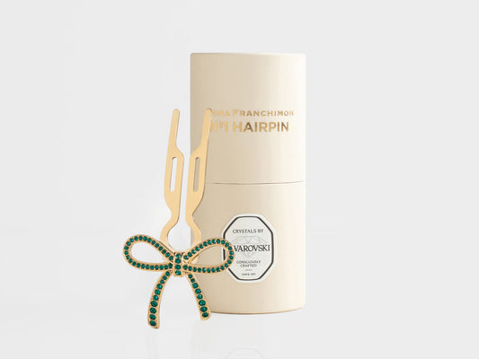 Nº1 HAIRPIN Ribbon | Emerald Green Swarovski® Crystals | Yellow Gold Finish
