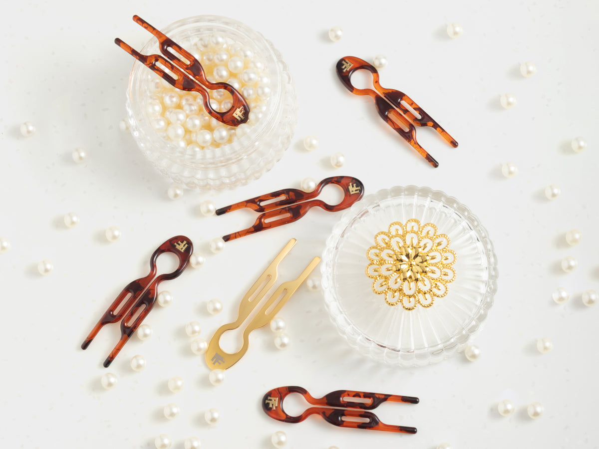 Nº1 HAIRPIN Classic Havana + Nº1 HAIRPIN Steel | Yellow Gold Finish